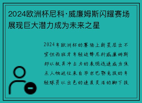 2024欧洲杯尼科·威廉姆斯闪耀赛场展现巨大潜力成为未来之星